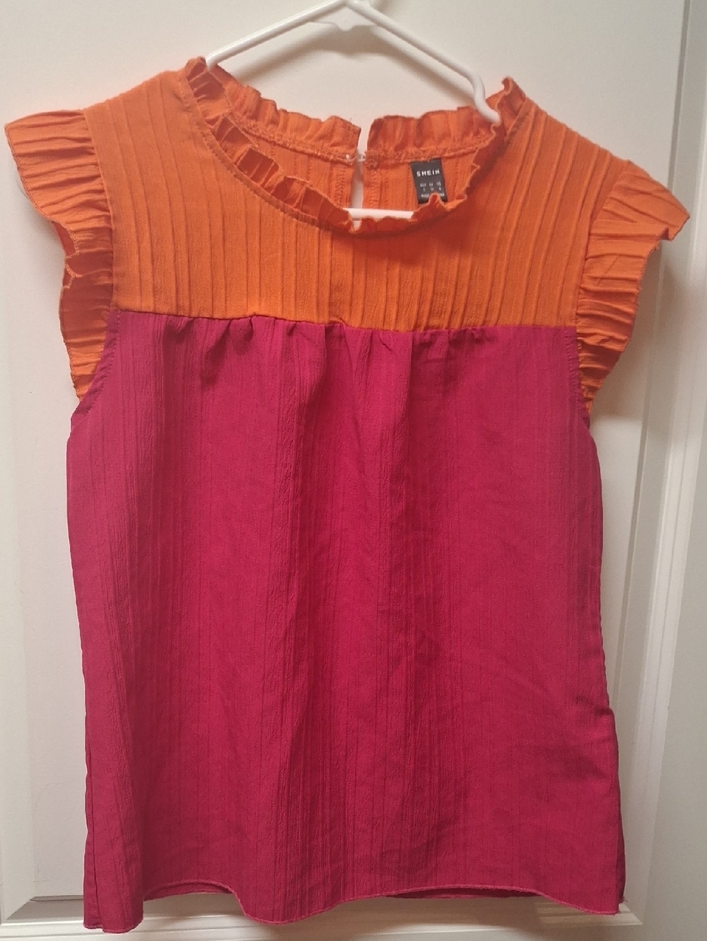 SHEIN Pink and Orange Ruffle Cap-Sleeve Top for Kids
